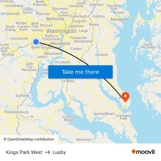 Kings Park West to Lusby map