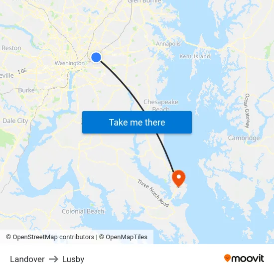 Landover to Lusby map