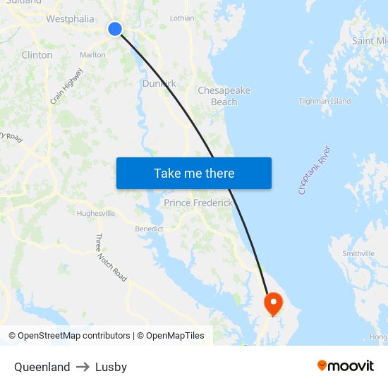 Queenland to Lusby map