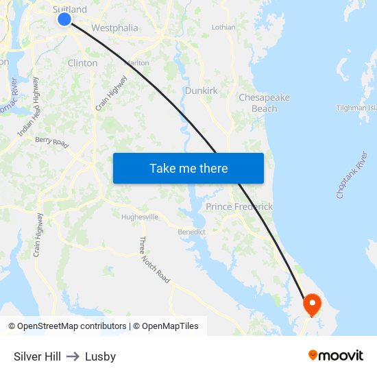 Silver Hill to Lusby map