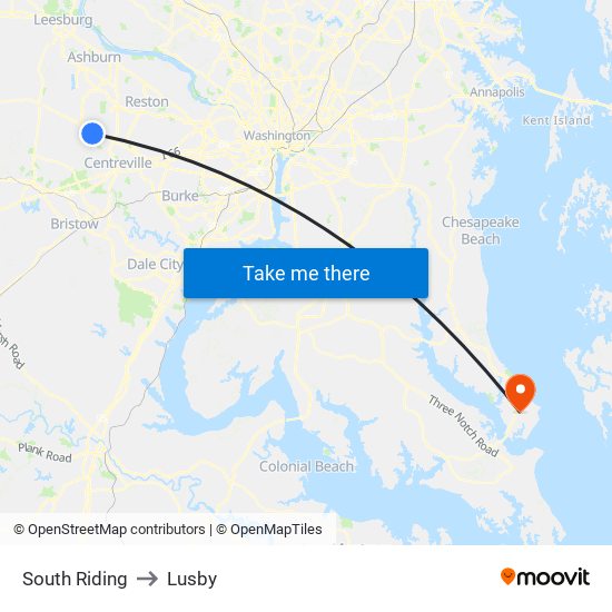 South Riding to Lusby map