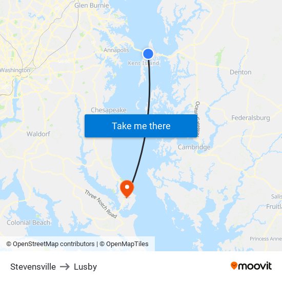 Stevensville to Lusby map