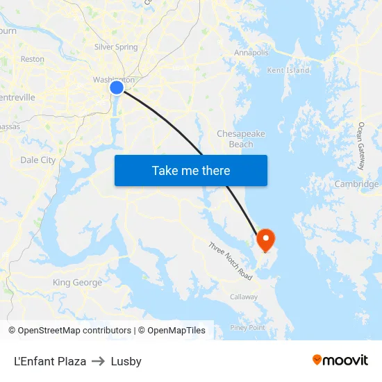 L'Enfant Plaza to Lusby map
