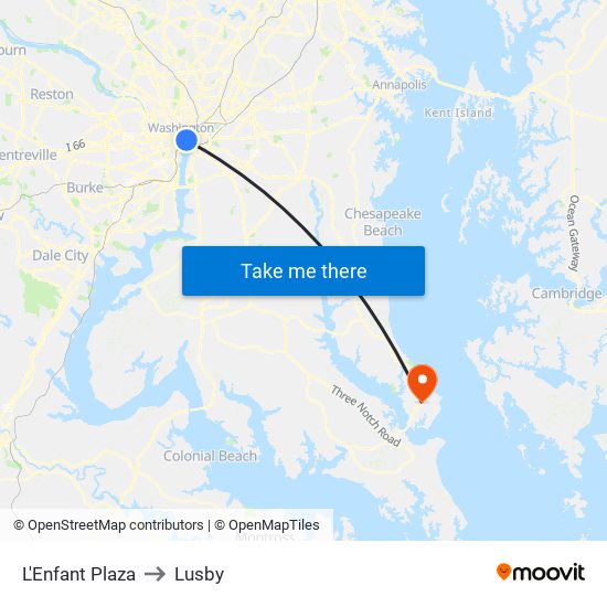 L'Enfant Plaza to Lusby map