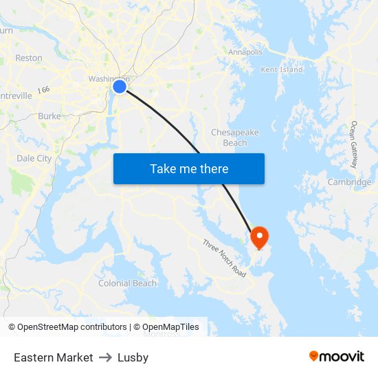 Eastern Market to Lusby map