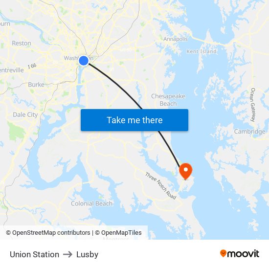 Union Station to Lusby map