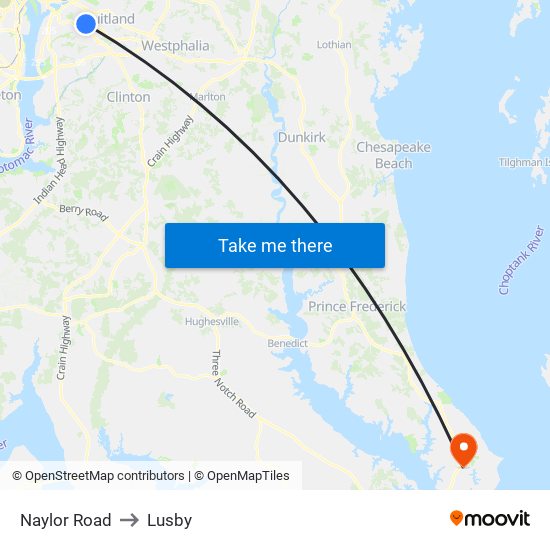 Naylor Road to Lusby map