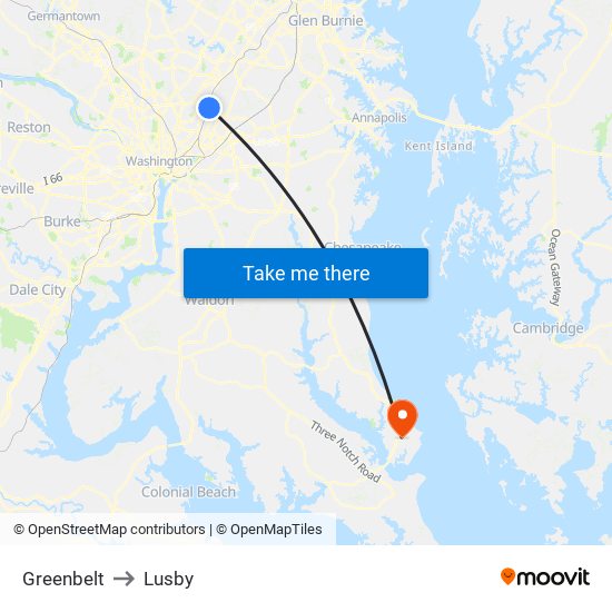 Greenbelt to Lusby map