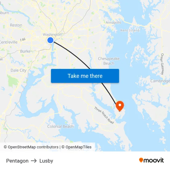 Pentagon to Lusby map