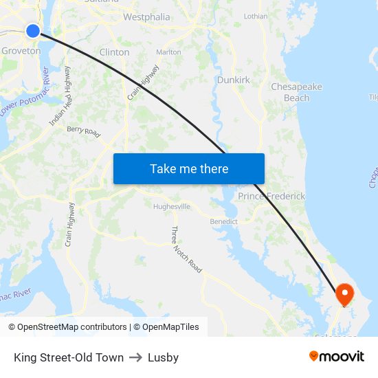 King Street-Old Town to Lusby map