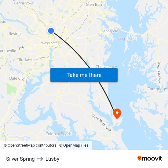 Silver Spring to Lusby map