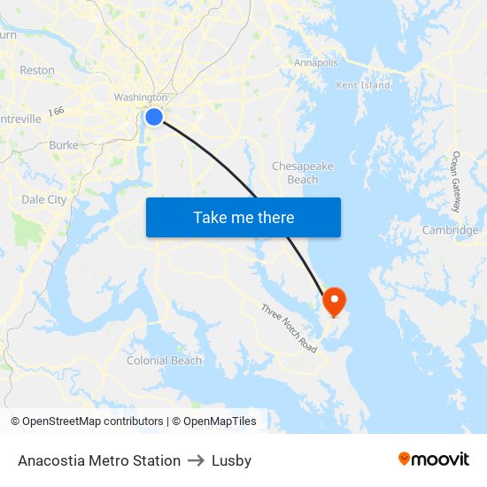 Anacostia Metro Station to Lusby map