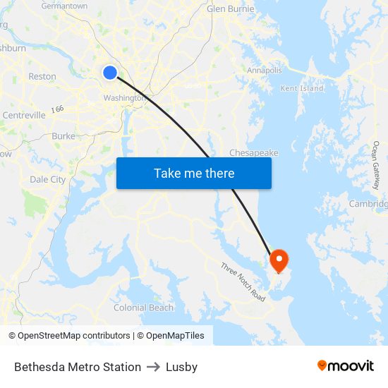 Bethesda Metro Station to Lusby map