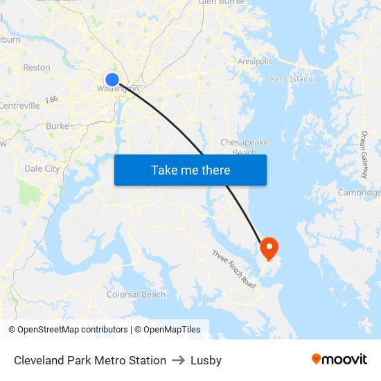 Cleveland Park Metro Station to Lusby map