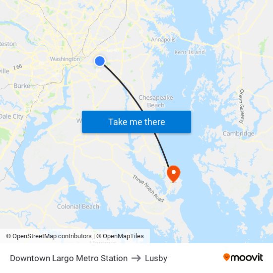 Downtown Largo Metro Station to Lusby map