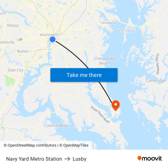 Navy Yard Metro Station to Lusby map