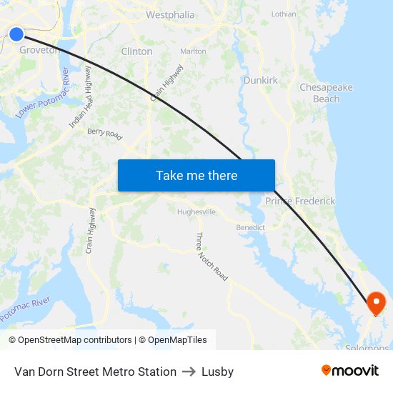 Van Dorn Street Metro Station to Lusby map