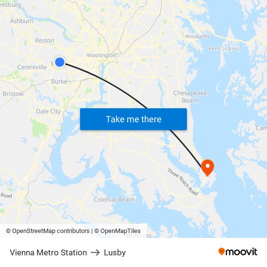 Vienna Metro Station to Lusby map