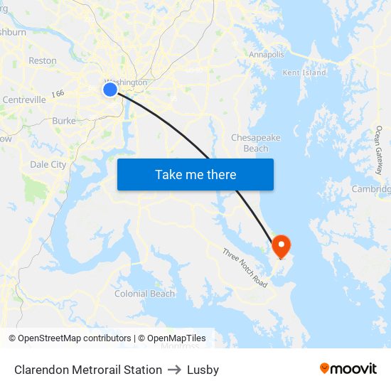 Clarendon Metrorail Station to Lusby map