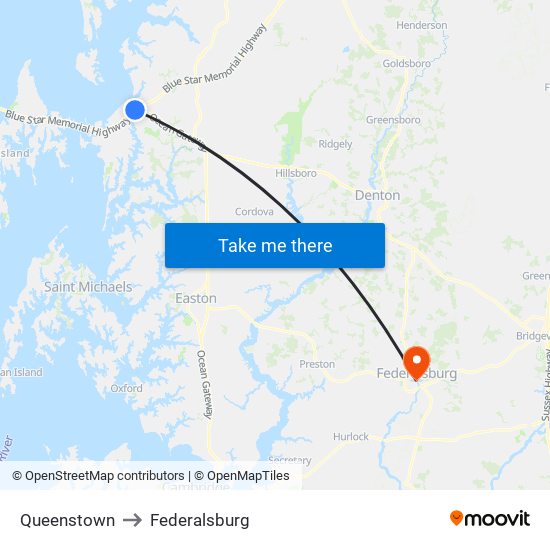 Queenstown to Federalsburg map