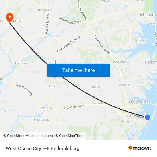 West Ocean City to Federalsburg map