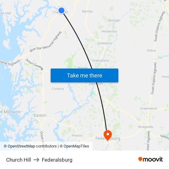 Church Hill to Federalsburg map