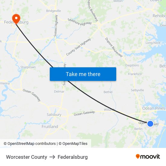 Worcester County to Federalsburg map