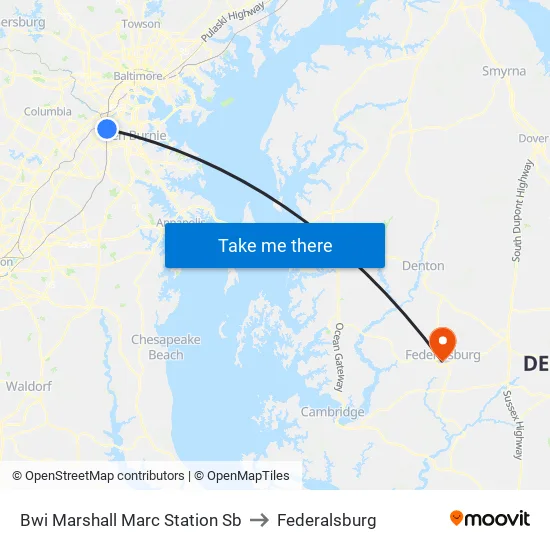 Bwi Marshall Marc Station Sb to Federalsburg map