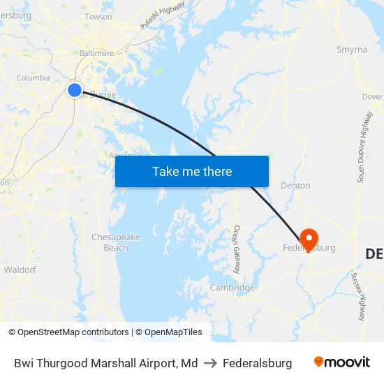 Bwi Thurgood Marshall  Airport, Md to Federalsburg map