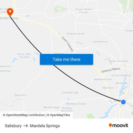 Salisbury to Mardela Springs map