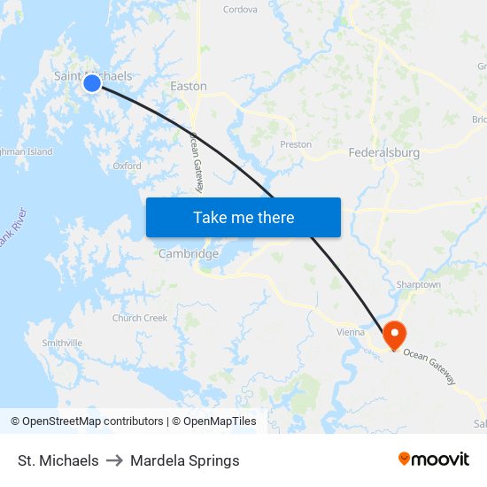 St. Michaels to Mardela Springs map