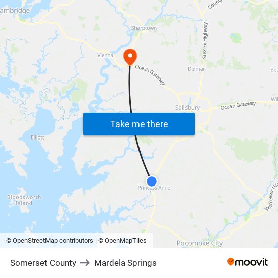 Somerset County to Mardela Springs map