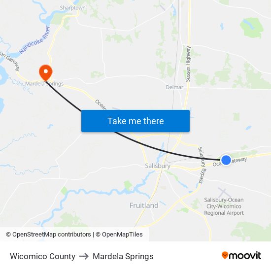 Wicomico County to Mardela Springs map