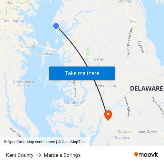 Kent County to Mardela Springs map