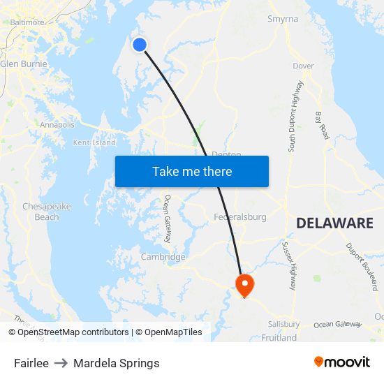 Fairlee to Mardela Springs map