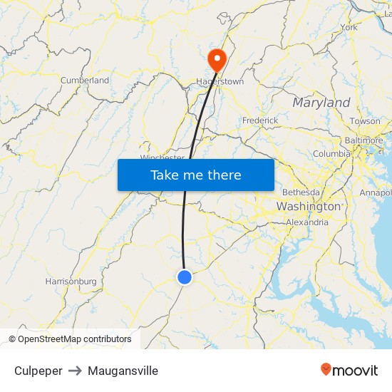 Culpeper to Maugansville map