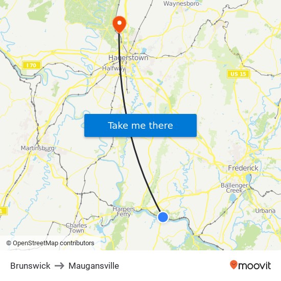 Brunswick to Maugansville map