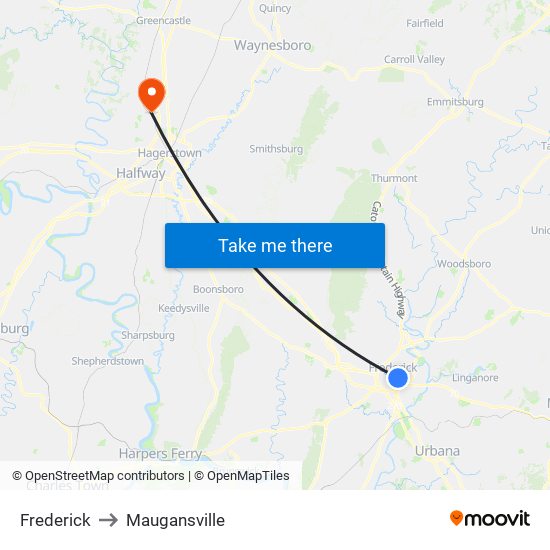 Frederick to Maugansville map