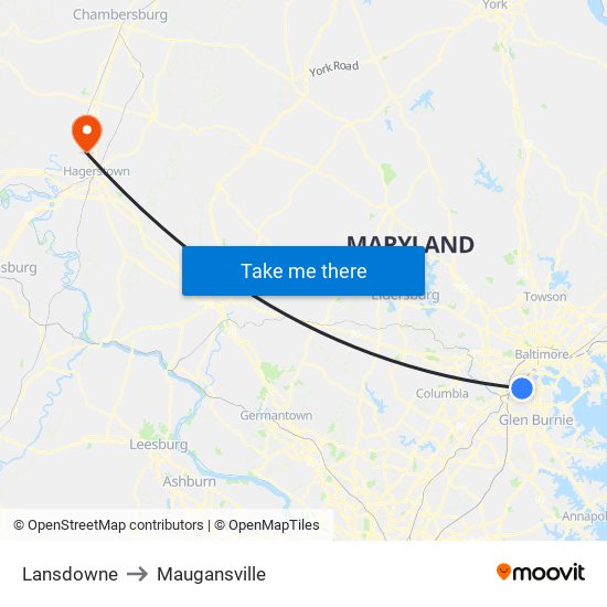 Lansdowne to Maugansville map