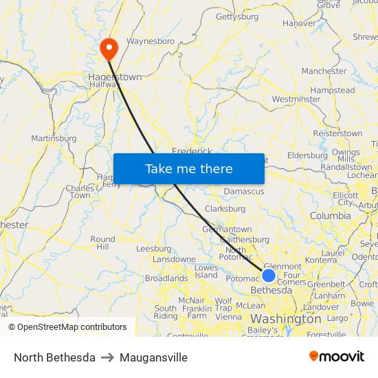 North Bethesda to Maugansville map