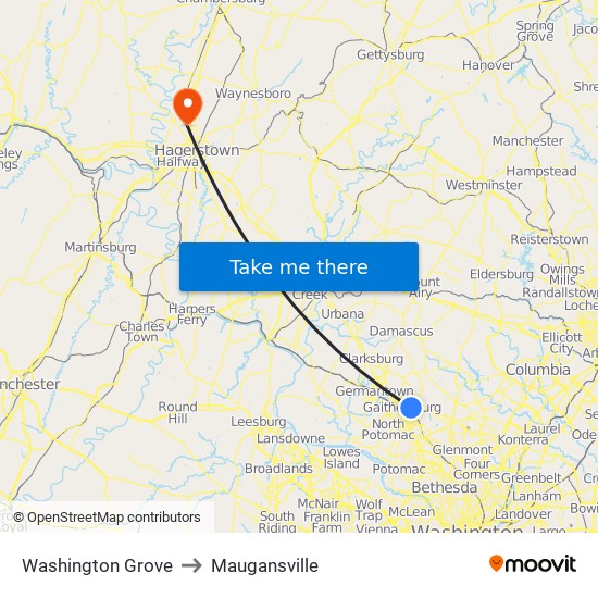 Washington Grove to Maugansville map