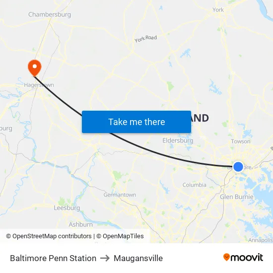 Baltimore Penn Station to Maugansville map