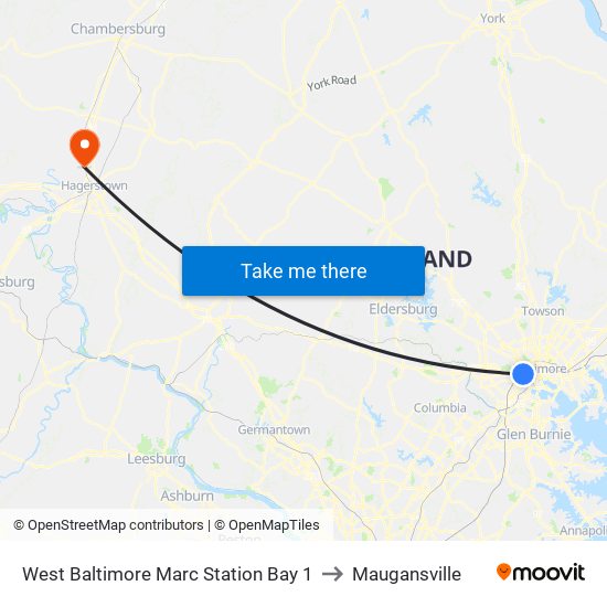 West Baltimore Marc Station Bay 1 to Maugansville map