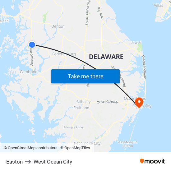 Easton to West Ocean City map
