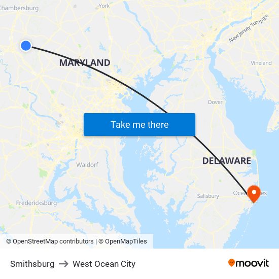 Smithsburg to West Ocean City map