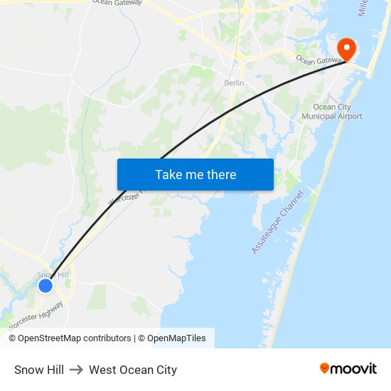Snow Hill to West Ocean City map