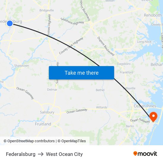 Federalsburg to West Ocean City map
