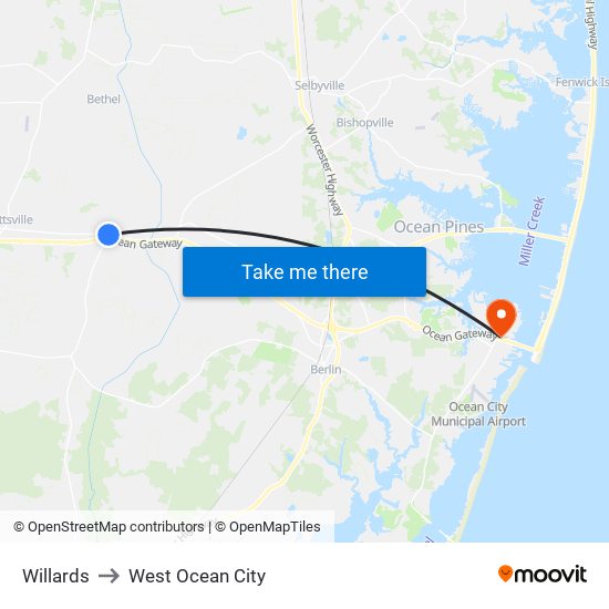 Willards to West Ocean City map