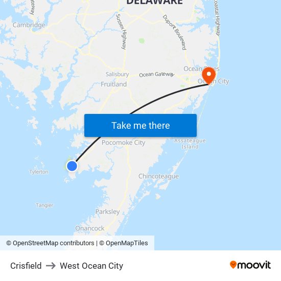 Crisfield to West Ocean City map