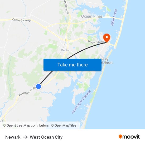 Newark to West Ocean City map